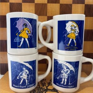 Vintage Morton Salt Coffee Mugs Set of 4 | Umbrella Girl Advertising Cups